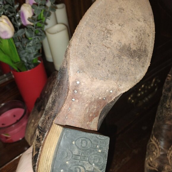 Circle G Dragonfly Embroidered Cowgirl Western Cowboy Boots Lace Brown - Picture 11 of 12